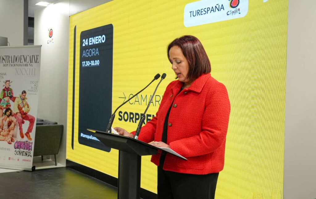 Sandra Insua presentando la Exposición en Fitur